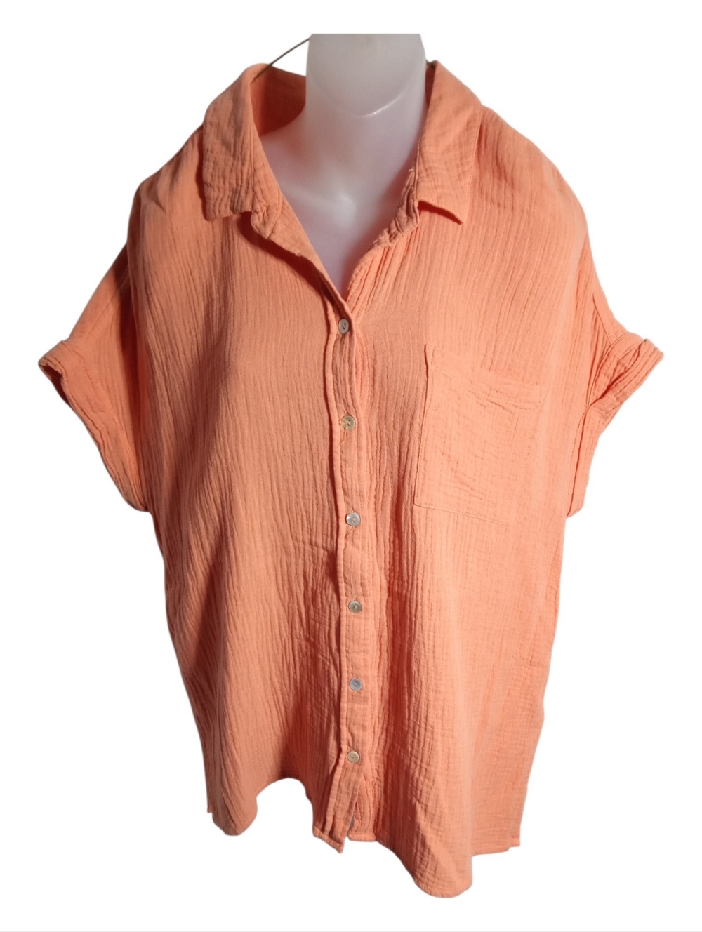 LOLA River Gauze Button Front Top Relaxed Fit Short Sleeve Blouse Sz L